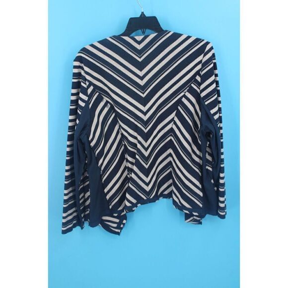 Lane Bryant Plus Sz 22 Navy Ivory Stripe Blazer Open Front Raw Seam - Picture 4 of 5